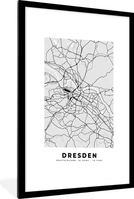 Produktbild von MuchoWow® Gerahmtes Poster Deutschland - Karte - Dresden - Stadtplan - Karte 60x90 cm - Poster mit Schwarzem Bilderrahmen Wandposter Rahmen Foto Bilder - Dekoration - Wandposter Wohnzimmer - Hochwertig