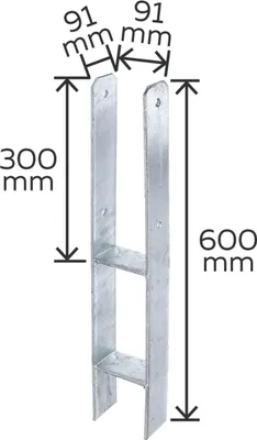 Produktbild von Alberts H-Pfostenträger | feuerverzinkt | lichte Breite 91 mm | Gesamthöhe 600 mm | Materialstärke 5 mm