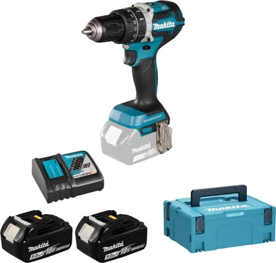 Image de Perceuse Visseuse à Percussion MAKITA DHP484RTJ 18V Li-ion Ø13mm (2 x 5Ah) + chargeur + Mak-Pack complet