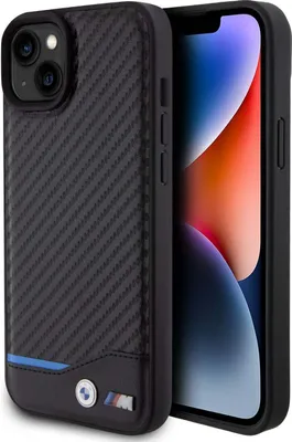 Produktbild von BMW Leder Carbon Blue Line - iPhone 15 Plus Hlle (Schwarz)