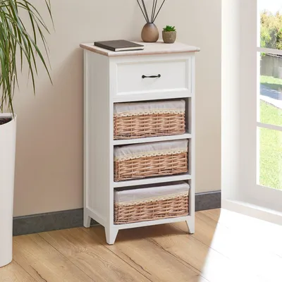 Produktbild von Kommode PROVENCE in weiß, Vintage, mit 1 Schublade und 3 Körben, Landhaus