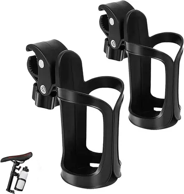 2-teiliger 360° drehbarer Getränkehalter für Kinderwagen, Flasche und Fahrrad - Universelles Halteset für Flaschen bis 7,5 cm