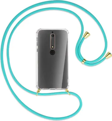 Produktbild von Handykette Backcover-Schutzhülle mit Band (Metall goldfarben) für Nokia 6.1 - türkis