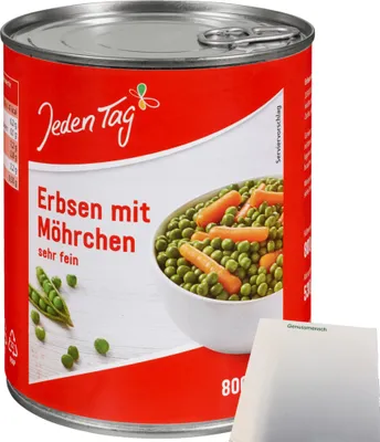 Produktbild von Jeden Tag Erbsen sehr fein mit Möhren (850ml Dose) + usy Block