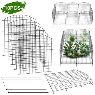 Produktbild von FIVMEN Teichzaun Gartenzaun Steckzaun aus Rostfrei Metall, Gitterzaun mit 10 Zaunelemente 12 Befestigungsstäbe,Oberbogen Hundezaun Teichumrandung für Garten Hunde,Schwarz