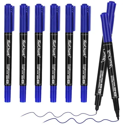 Zdjęcie produktu dla Marker permanentny dwustronny, czarny, wodoodporny, 0,5/1,0 mm, zestaw 6 sztuk, do szkła, kamienia, drewna, ceramiki