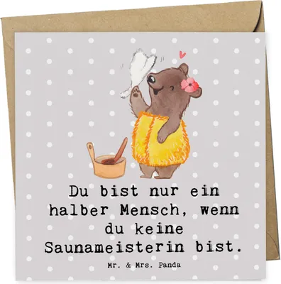 Produktbild von Mr. & Mrs. Panda Grußkarte Saunameisterin Herz - Grau Pastell - Geschenk, doppelkarte, anlasskarte, faltkarte, Glückwunschkarte, Klappkarte
