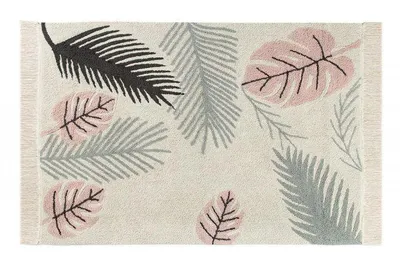 Produktbild von Baumwollteppich mit tropischem Motiv - rosa- 140 x 200