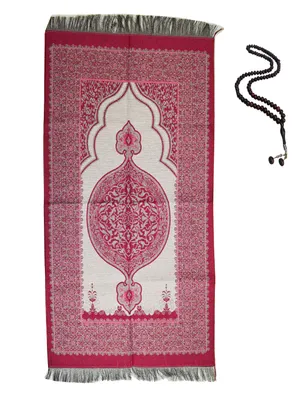 Zdjęcie produktu dla Turecki dywan modlitewny – wzór mihrab – cienki – 250 g – 125 x 65 cm – Misbaha – różowy