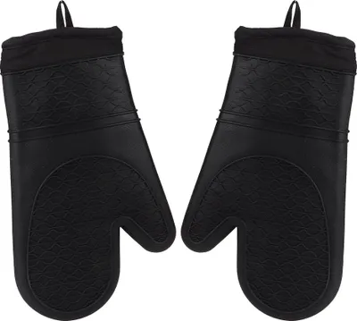 Produktbild von Dicke, isolierte Ofenhandschuhe aus Silikon, rutschfeste Küchen- und Mikrowellen-Kochhandschuhe (schwarz)