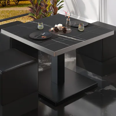 Produktbild von BM | Bistro Loungetisch | B:T:H 50 x 50 x 41 cm | Schwarz Marmor / Schwarz | Bistro Tisch Loungetisch
