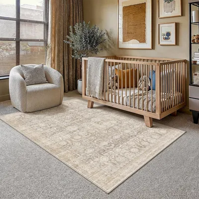 Productafbeelding van Wasbaar Beige Vloerkleed 80 x 150 cm, Vintage Stijl