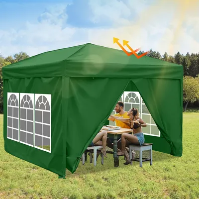 Produktbild von Clanmacy Faltpavillon Pavillon, Pavillon mit 4 Seitenwänden, Partyzelte mit UV-Schutz, Faltpavillon 3x3m mit 4 Seiten Grün