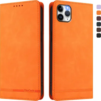 Obrázek produktu pro Pouzdro pro iPhone 11 Pro Max, retroPolyuretankožené flip pouzdro s stojánkem a přihrádkami na karty Pomerančový