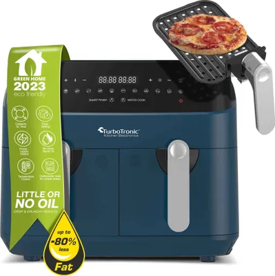Produktbild von TurboTronic Heißluftfritteuse XXL doppel Airfryer 1600W / 9L (2x 4,5L Kammer) 12 Programme digitale Heißluft Fritteuse ohne Fett Öl Dual Luftfritteuse Air Friteuse Power