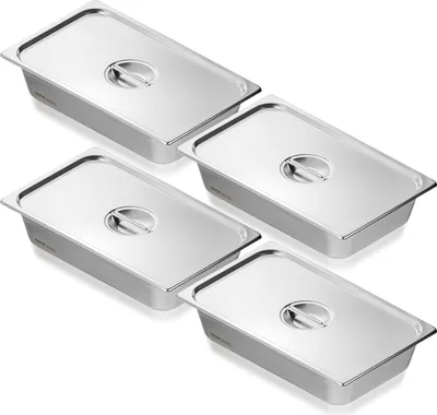 Produktbild von 4 x Hotelpfannen Gastronormbehälter Edelstahl 530x326x107mm 13,9L Deckel