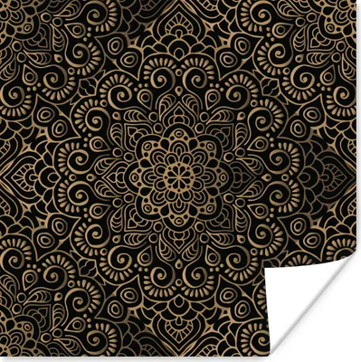 Produktbild von MuchoWow® Poster Goldenes Muster auf schwarzem Hintergrund 75x75 cm - Wand Dekoration
