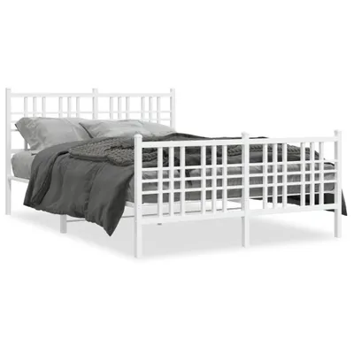 Zdjęcie produktu dla vidaXL Rama łóżka z wezgłowiem i podnóżkiem metalowa biała 140x190 cm