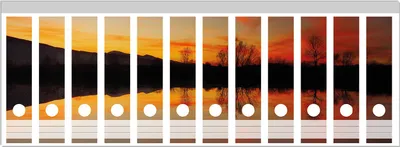 Produktbild von Wallario Ordnerrücken Sticker, selbstklebend für breite Ordner, 12 Stück, Motiv Abendrot am Himmel über einem See