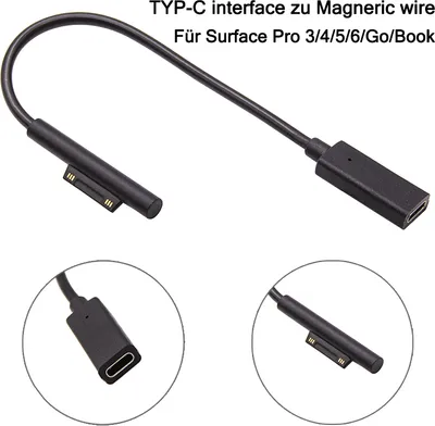 Produktbild von USB C Female Ladegerät Für Microsoft Surface Pro 7/6/5/4/3 Schnell PD Ladekabel