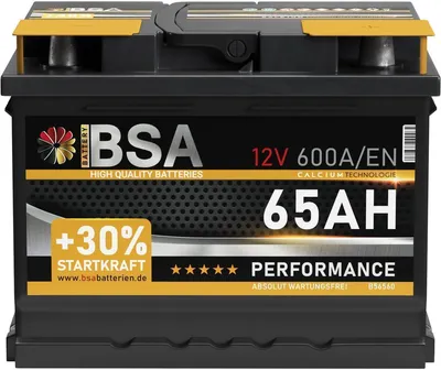 Produktbild von BSA Autobatterie 65 Ah 12V Starterbatterie Batterie ersetzt 60Ah 61Ah 63Ah 62Ah 64Ah