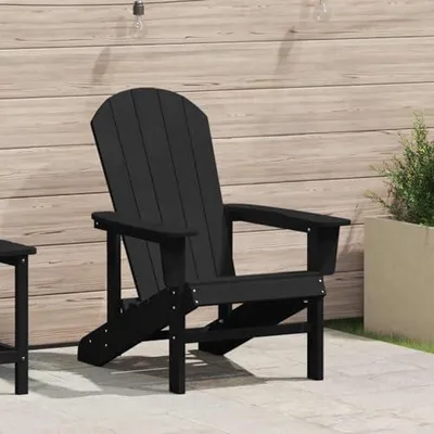 Produktbild von Schwarzer Adirondack-Stuhl aus HDPE, 82 x 74 x 92 cm, modernes Design, robust und langlebig für Garten, Terrasse und Balkon