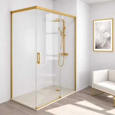 Produktbild von Eckdusche mit Schiebetür und Seitenwand MUSE gold - Glas 6 mm 85 cm