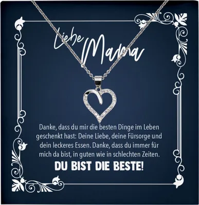 Produktbild von 22Feels Echt Silber Halskette - Liebe Mama Geschenk Geburtstag Muttertag Weihnachten Mutter Schmuck Set für Frauen - Herz Anhänger, Karte