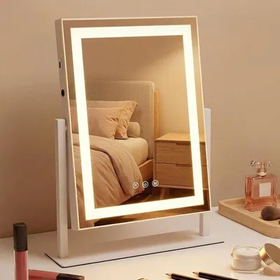 Productafbeelding van Make-upspiegel Verlichting - Hollywood Spiegel - Perfecte Make-up - Drie Kleurmodi - 30 x 40 cm - Wit