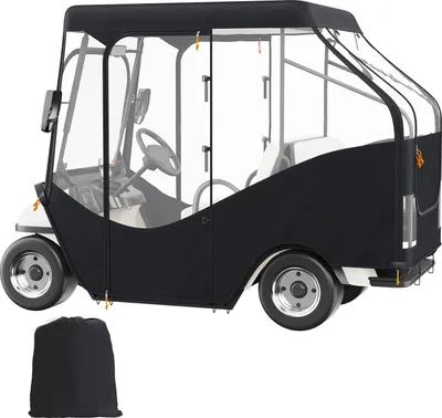 Zdjęcie produktu dla SucceBuy osłona na wózek golfowy, osłona z poliestru 420D z 4 przezroczystymi oknami, uniwersalna 4-osobowa osłona na wózek klubowy, odporna na słońce i kurz zewnętrzna osłona na wózek dla większości marek