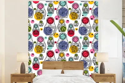 Produktbild von MuchoWow® Fototapete für Wohnzimmer oder Schlafzimmer Wandtapete Vinyl Motivtapete Matroschka - Schnittmuster - Baby - 195x240 cm - Gemusterte