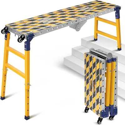 Immagine prodotto di Piattaforma di lavoro 2-in-1 stabile + piano di carico mobile con strisce antiscivolo, 140 x 36 cm, impalcatura zincata con altezza regolabile, con capacità di carico fino a 500 kg