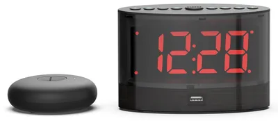 Produktbild von Kabelloser Vibrationswecker für Hörgeschädigte, extra laut mit Bettvibration, Doppelalarm, 5,5" LED Anzeige dimmbar, USB & Backup-Batterie