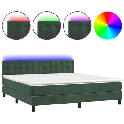 Image de vidaXL Lit boxspring avec matelas & LED vert foncé 160x200 cm velours