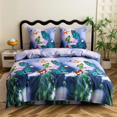 Obrázok produktu pre Kompletná posteľná súprava pre dvojlôžko, motívy motýľov, rozmer 140x200 cm, obsahuje 2 vankúšové obliečky 70x80 cm