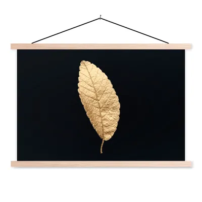 Produktbild von MuchoWow® Textilposter Schwarz und Gold - Blätter - Schwarz - Pflanzen - Luxus 60x40 cm mit holzfarbenen Rahmen - Bilder