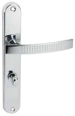 Produktbild von Domino Türdrücker-Garnitur TOPAZ Langschild – Bad/WC Verriegelung – Chrom Glänzend – Moderne Türklinke für Badezimmertüren