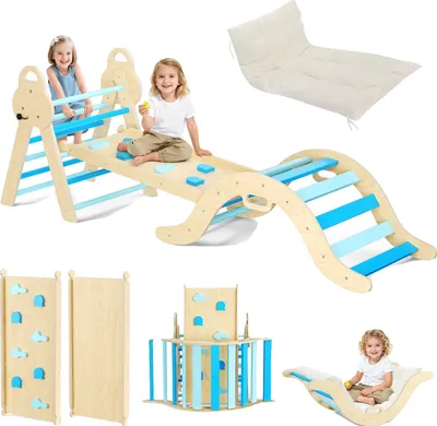 Image de Structure d'escalade pour tout-petits, ensemble de jeu 7 en 1, design sûr pour une utilisation en intérieur, couleur bleue