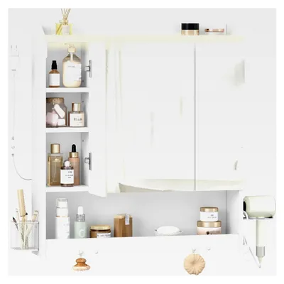 Produktbild von 70 cm Spiegelschrank für das Bad, Badezimmerschrank mit Spiegel, Wandschrank mit 3 Türen, verstellbaren Einlegeböden und Haken, für das Badezimmer, 15 x 70 x 78,8 cm, Weiß