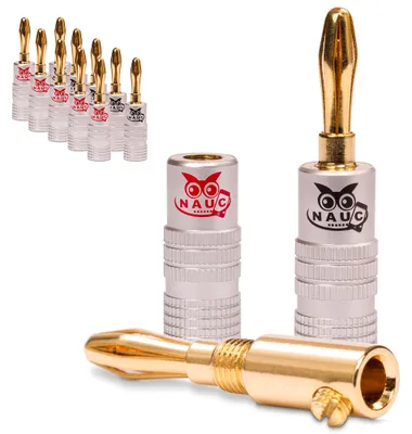 Produktbild von NAUC Bananenstecker 4mm schraubbar 24K vergoldet Lautsprecherkabel 12x Stecker