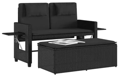 Obrázek produktu pro vidaXL Zahradní lavice nastavitelná s polštáři Black Poly Rattan