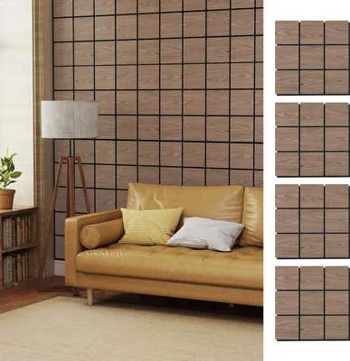 Immagine prodotto di COSTWAY Pannelli acustici Set da 4, 62x62 cm Pannelli da parete autoadesivi effetto legno, rivestimento murale con isolamento acustico, decorazione murale fai da te, pannelli fonoassorbenti