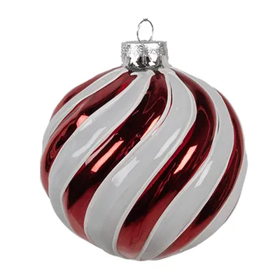 Image de Clayre & Eef Boule de Noël Ø 10x10 cm Rouge Blanc Verre