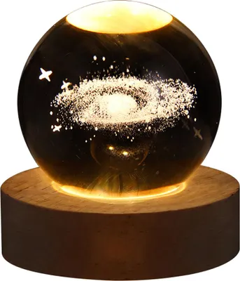 Produktbild von Kristallkugel-Nachtlicht, warmweißes Nachtlicht, Holzsockel,nebula
