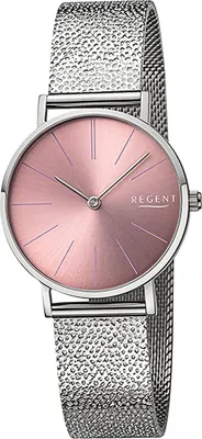 Produktbild von Regent Damenuhr Edelstahl-Armbanduhr Analog Mesh Metallarmband silber D2URBA895