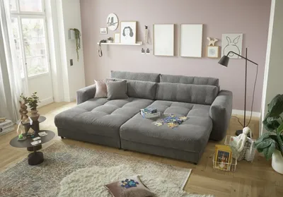 Produktbild von Big-Sofa >BARURA Loveseat< mit 4 Kissen, Bezug Cord-Optik anthrazit "ash" - 292x90x194 (BxHxT)