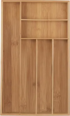 Produktbild von Besteckschublade aus Bambus - 6 Fächer - Besteck und Küchenutensilien - Schmaler Schubladeneinsatz - Besteckablage - 5 x 27,5 x 46 cm - Natürliches Material