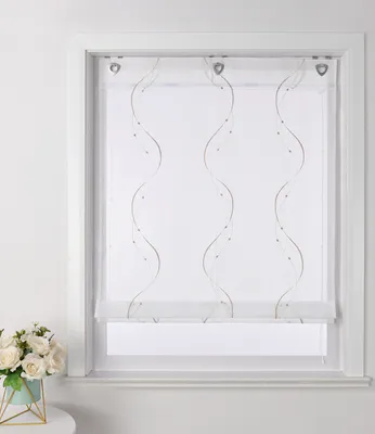 Produktbild von Joyswahl Raffrollo ohne Bohren Hakenaufhängung Ösenrollo mit gesticktem Wellenperlenmuster Stickerei BxH 80x140 cm Beige 1 Stück