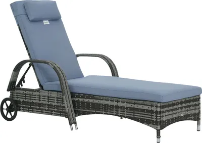 Produktbild von Gartenliege mit Auflage Polyrattan, 200x73x103 cm, Grau, 5-fach verstellbare Rückenlehne, dicke Polsterung, 2 Transportrollen