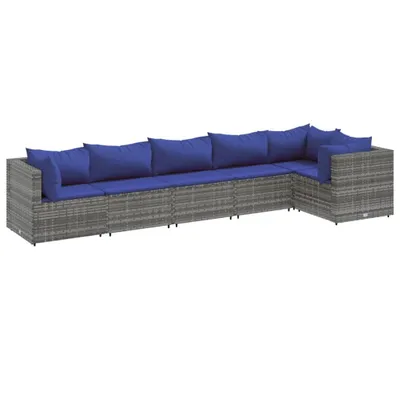 Produktbild von 6-tlg. Garten-Lounge-Set mit Kissen Grau Poly Rattan